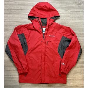 Columbia Sportswear Red Hooded Waterproof Jacket Size M Outdoor Hiking Raincoat